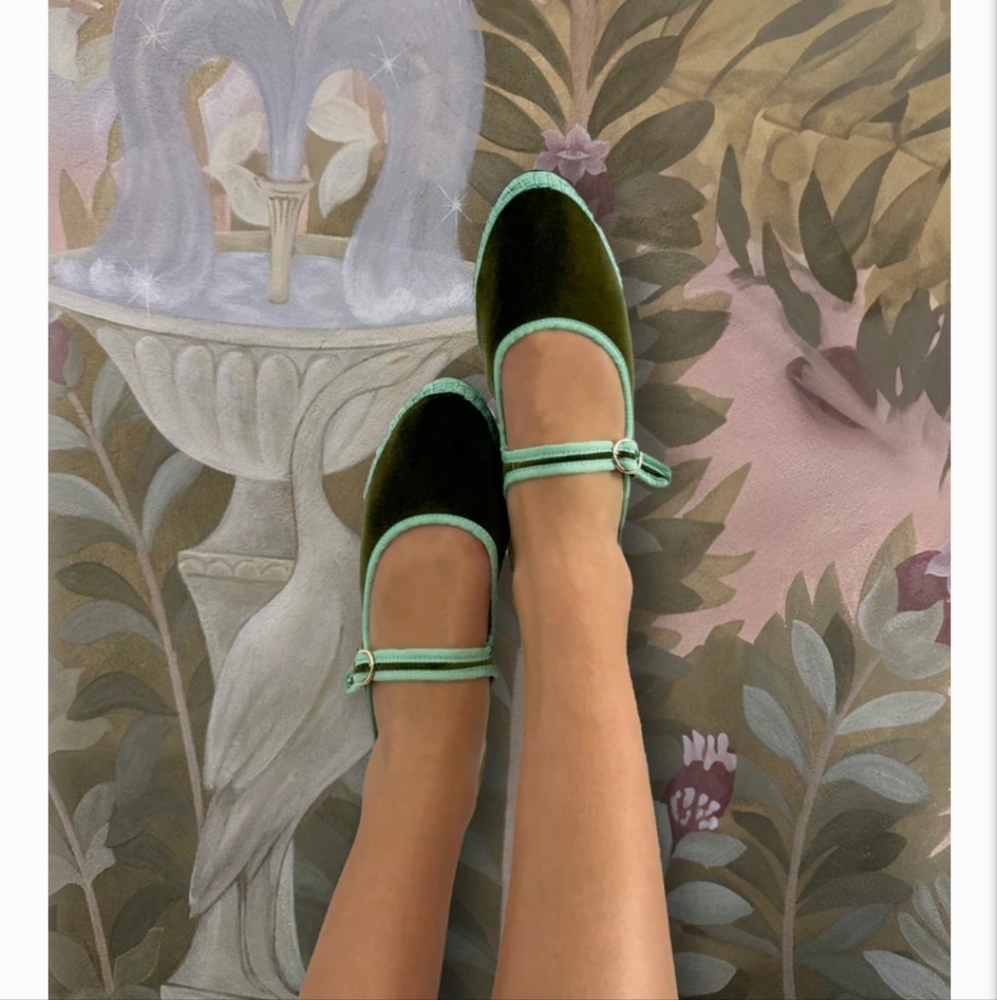 Flabelus Mary Jane Velvet Ballet Flats Ballerina